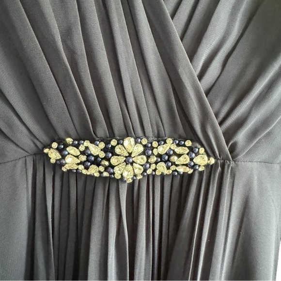 Eliza J Embellished High Low Chiffon Dress 10 Navy Blue - Picture 10 of 13